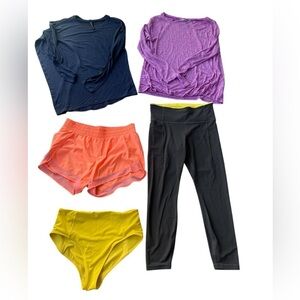 Athleta 5 piece Bundle! 3 Tops 1 Bathing Suite Bottom and 1 Legging Size Medium